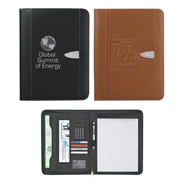 Eclipse Bonded Leather Zippered Portfolio With Calculator - Multi-Pocket