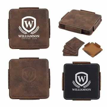 Image of 25 Custom 4-Piece Stitched Coaster Set - Leather Look & Non-Slip