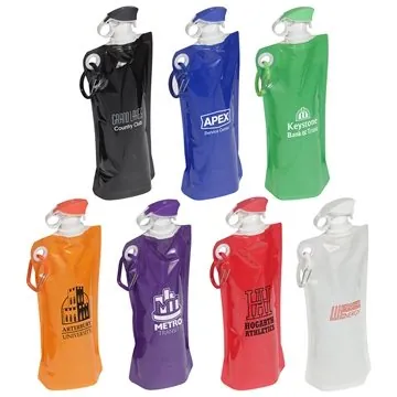 Image of 150 Promotional Flip Top Foldable Water Bottle with Carabiner - ...