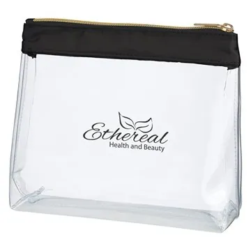 Image of 50 Customized Sadie Satin Clear Cosmetic Bag - PVC & Gold Accents