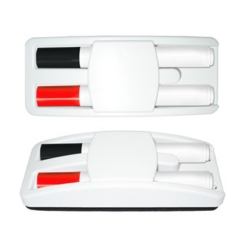Dry Erase Gear Marker & Eraser Set with Black & Red Markers - Low Odor & USA Made