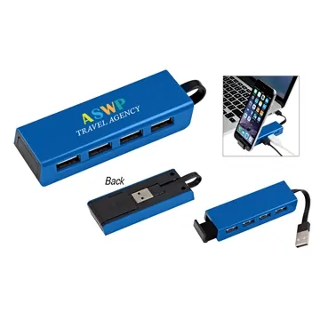Image of 100 Custom 4-Port Traveler USB Hub With Phone Stand - High Speed