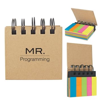 Image of 100 Custom Spiral Book With Sticky Notes And Flags - Neon Colors
