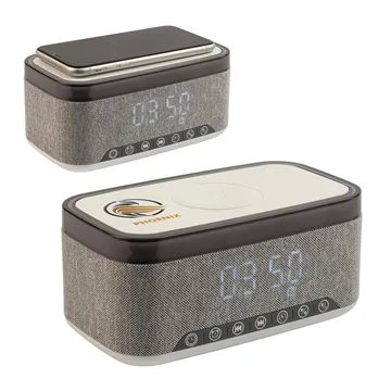 Sunset 20W Stereo Speaker with White Noise, Clock, Radio, and 15W Wireless Charger