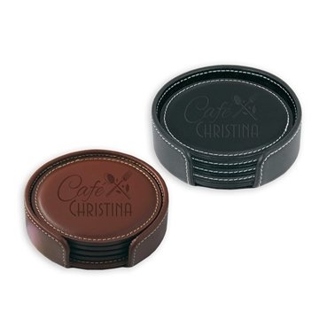Leather Coaster Gift Set - Bonded Leather & Velvet Backed