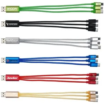 Image of 100 Promotional Metallic 3 in 1 Charging Cable - Braided & ...