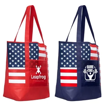 American Flag Non-Woven Tote Bag w/ 210D Pocket - 7 Gusset