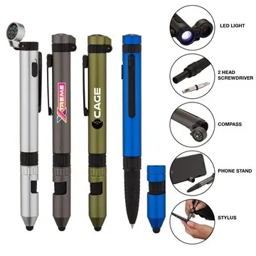 Image of 100 Custom Rainier Utility Pen w/Stylus - 7-in-1 Multi-tool