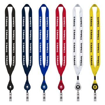 3/4 Polyester Lanyard with Metal Crimp & Retractable Badge Reel - 30 Pull Cord
