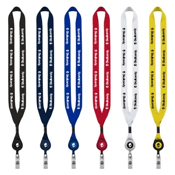 3/4 Polyester Lanyard with Metal Crimp & Retractable Badge Reel - 30 Pull Cord