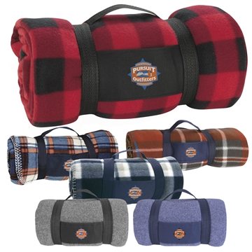 Image of 25 Promotional Travel Blanket - Plaid & Carrying Strap