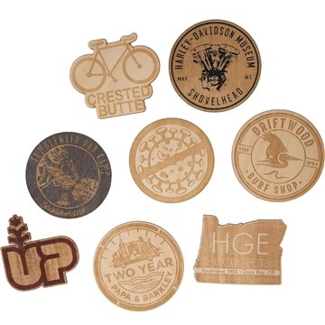 Image of 59 Promotional Wood Stickers: 3" W x 3" H - Real Veneer
