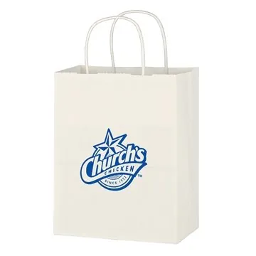 Image of 500 Customized Kraft Paper White Shopping Bag - 8" x 10-1/4" - ...