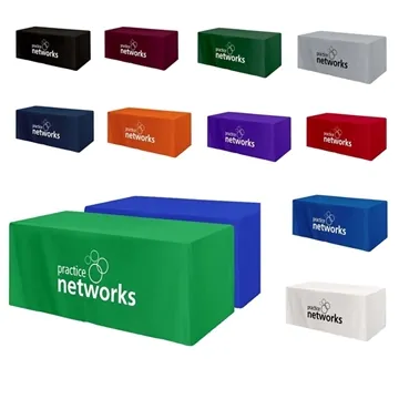 Image of 1 Custom Fitted 3-Sided Table Cover - Poly Cotton Blend & Rolled ...