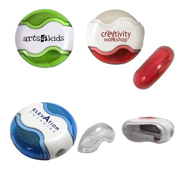 Image of 250 Customized Round Pencil Sharpener Eraser Combo - Steel Blade