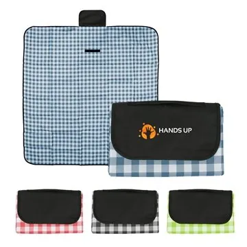 Image of 25 Promotional Gingham Roll-Up Picnic Blanket - PVC Backed & ...