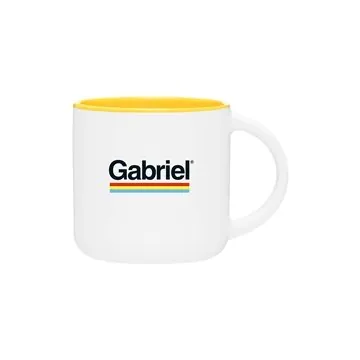 Image of 48 Custom 14 oz Minolo Mug - Matte White - Yellow - Microwave Safe
