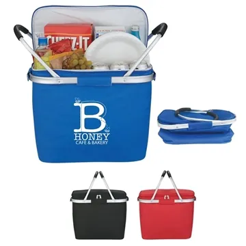 Image of 12 Custom Picnic Fun Collapsible Cooler Basket - Aluminum Handle