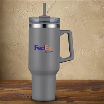 40 oz PP Lined Double Wall Tumbler With Handle & Straw - Vacuum Insulated