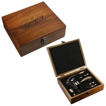 Image of 12 Custom Graze Wood and Metal Wine Set - Acacia Wood & Compact ...