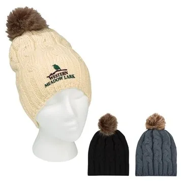 Image of 48 Custom Cameron Cable Knit Pom Beanie - 100% Acrylic