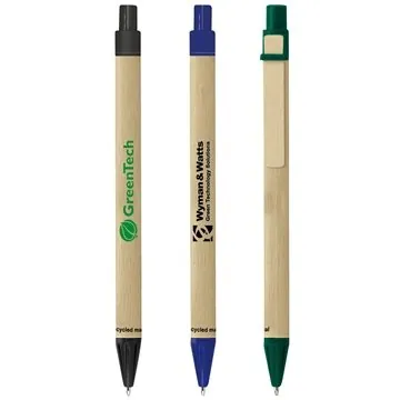 Image of 300 Custom ECOL Retractable Pen - Recycled Paper & Wood Clip