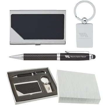 Image of 6 Custom Carbon Fiber Pen, Business Card Case and Chrome Keyring ...