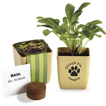 Image of 150 Custom Flower Pot Set With Basil Seeds - Bamboo & Eco-Friendly