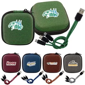 Image of 25 Promotional Textured 3-in-1 Charging Cable Set - Braided Cable ...