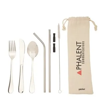 Image of 24 Customized Perka Castellana 6-Piece Steel Straw & Utensil Set - ...
