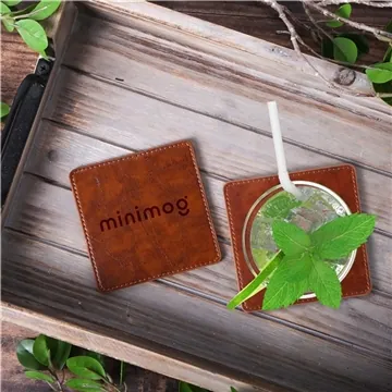 Image of 100 Promotional Watson Square PU Leather Coaster: Single - Vegan & ...