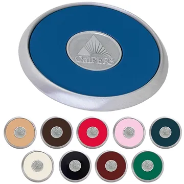 Image of 25 Custom Round Brushed Zinc Coaster - Leather Bonded