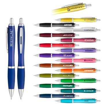 Image of 100 Customized Translucent Curvaceous Ballpoint - Rubberized Grip ...