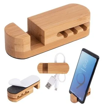 Image of 250 Promotional Bamboo Desktop Cable Organizer - Adhesive Mount