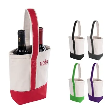 Image of 25 Custom Deux Wine Bottle Tote Bag - Cotton Canvas & Dual Bottle