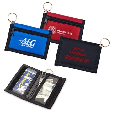Nylon Keyring Wallet w/Clear & Exterior Pockets