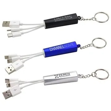 Image of 100 Promotional Trey 3-in-1 Light-Up Charging Cable with Keychain ...