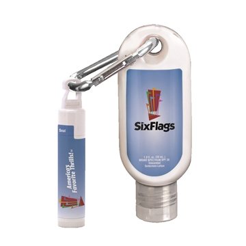 1.9 oz SPF 30 Sunscreen with Carabiner and SPF 15 Lip Balm in White Tube with Hook Cap - Reef-Safe