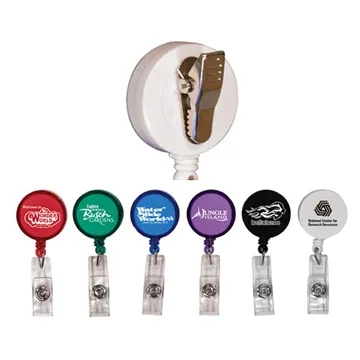 Round Retractable Badge Holder w/ Alligator Clip - 35-inch Cord & 360° Rotation