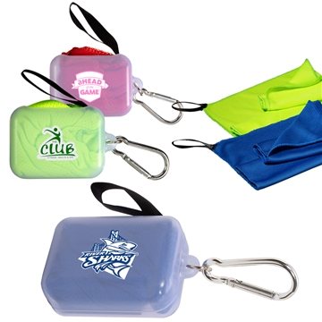 Image of 150 Customized Cooling Towel In Carabiner Case - Polyester & ...