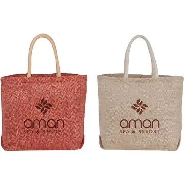 Image of 75 Promotional Herringbone Jute Tote - Lightweight