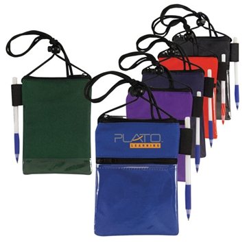 Dual Compartment Neck Wallet/Badge Holder - Polyester & Multi-Pocket