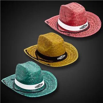 72 Promotional Adult Straw Cowboy Hats - Assorted Colors - Natural
