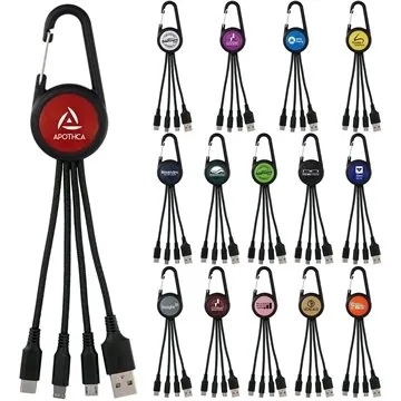 Image of 100 Promotional Colorful 3-in-1 Carabiner Charging Cable - ...