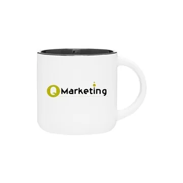 Image of 48 Custom 14 oz Minolo Mug - Matte White - Black - Microwave Safe