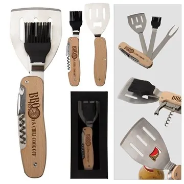 Image of 25 Customized 5-in-1 BBQ Multi Tool - Beechwood & Stainless Steel