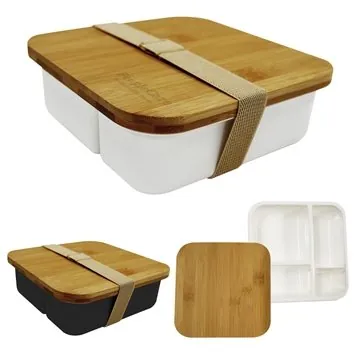 Image of 25 Promotional Square Meal Bento Box - Bamboo & BPA-Free