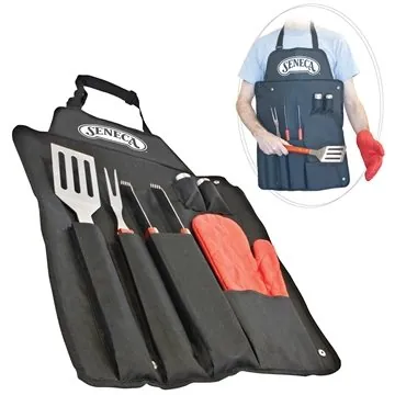 Image of 50 Customized 7 PC BBQ Apron Set - Professional Grade Steel & Wood ...