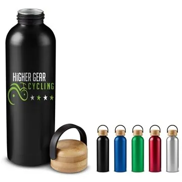 Image of 50 Custom 24oz Vigor Aluminum Bottle With Bamboo Lid - Single Wall