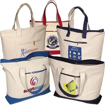 Image of 50 Customized Zippered Cotton Boat Tote Bag - 40lb Capacity